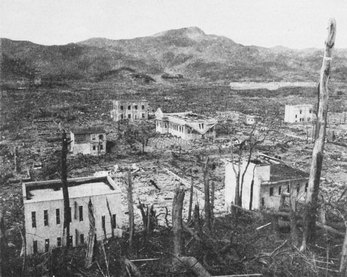Reinforced concrete buildings remain largely intact at Hiroshima