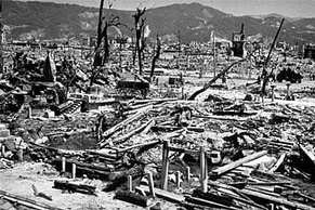 Tangled wreckage from the blastwave at Hiroshima